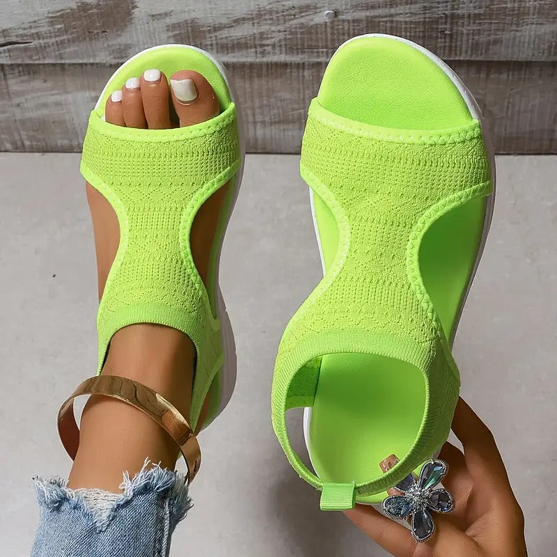 Women's Sandals - Wedge Platform Slip-On Knit Upper Open Toe | Summer