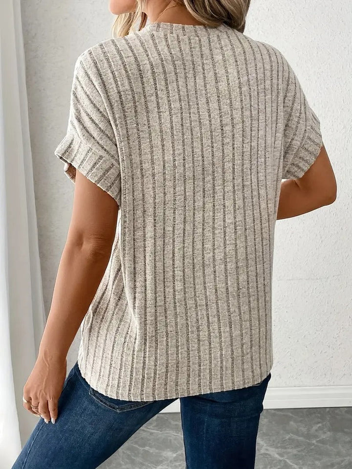 Women's T-Shirt - Short Sleeve Ribbed Knit Round Neck Relaxed Fit | Casual