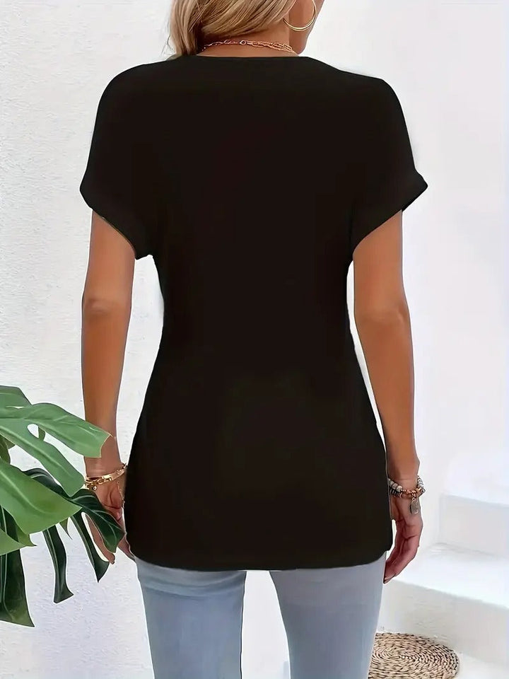 Women's Top - V-Neck Short Sleeve with Contrast Trim Detail | Casual